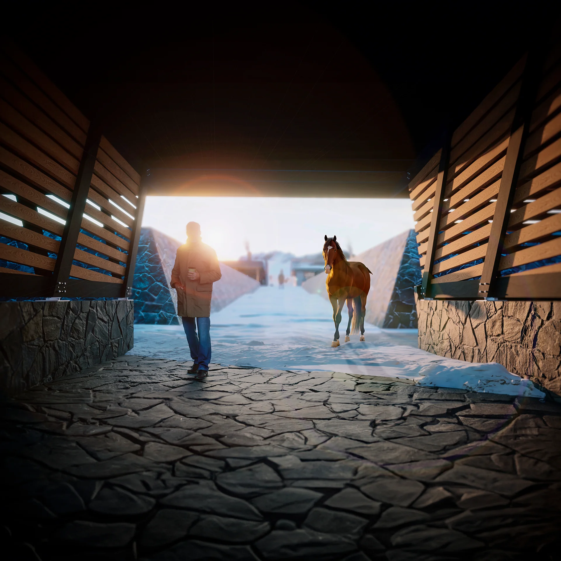 Render Pasillo Pesebrera de Centro Ecuestre 3R — PatagoniaBIM
